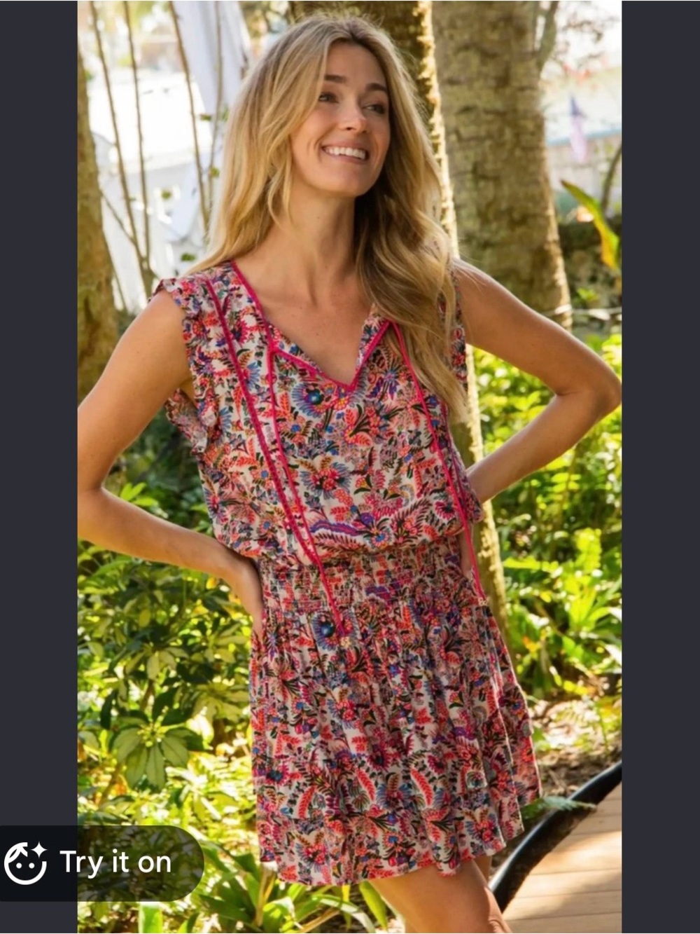 Natural Life Lyla smocked mini dress women's S floral colorful boho